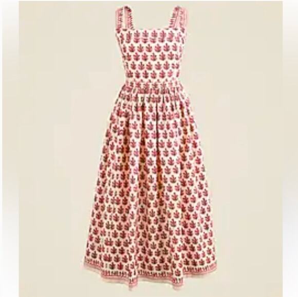 J. Crew Dresses & Skirts - J Crew Apron Midi Dress 8 Red Block Print Foral NWT CK832 J.Crew Boho Western